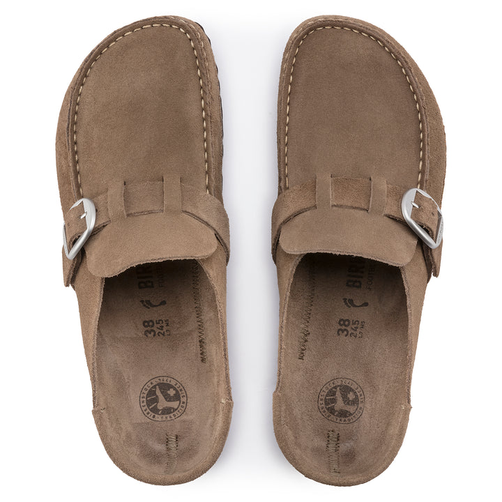 Women's Birkenstock Buckley Suede Leather Color: Gray Taupe 