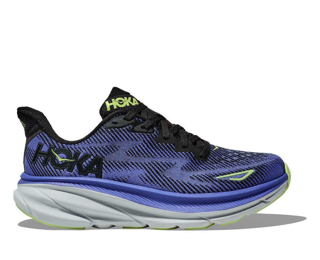 Women's Hoka Clifton 9 Color: Black / Stellar Blue 3