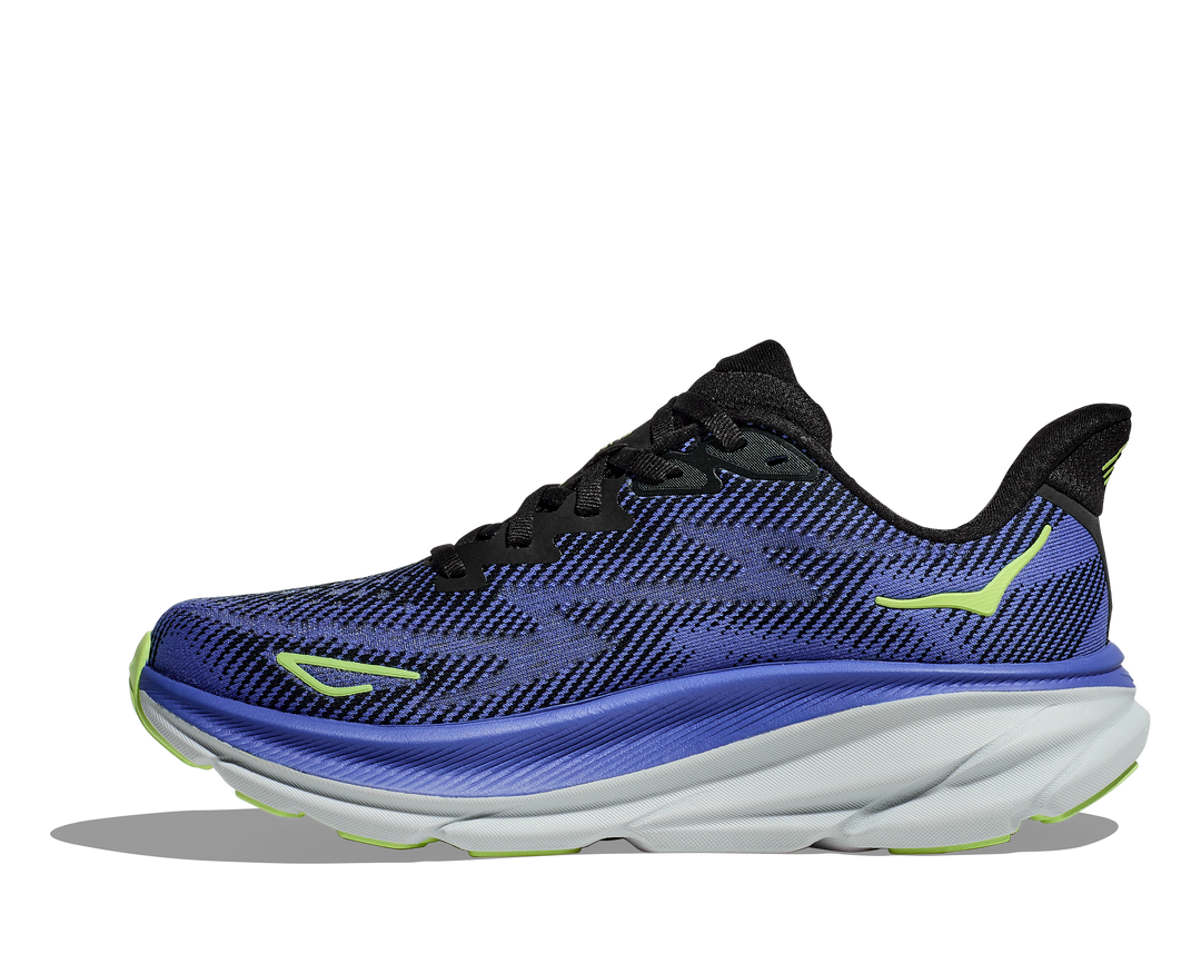 Women's Hoka Clifton 9 Color: Black / Stellar Blue 7