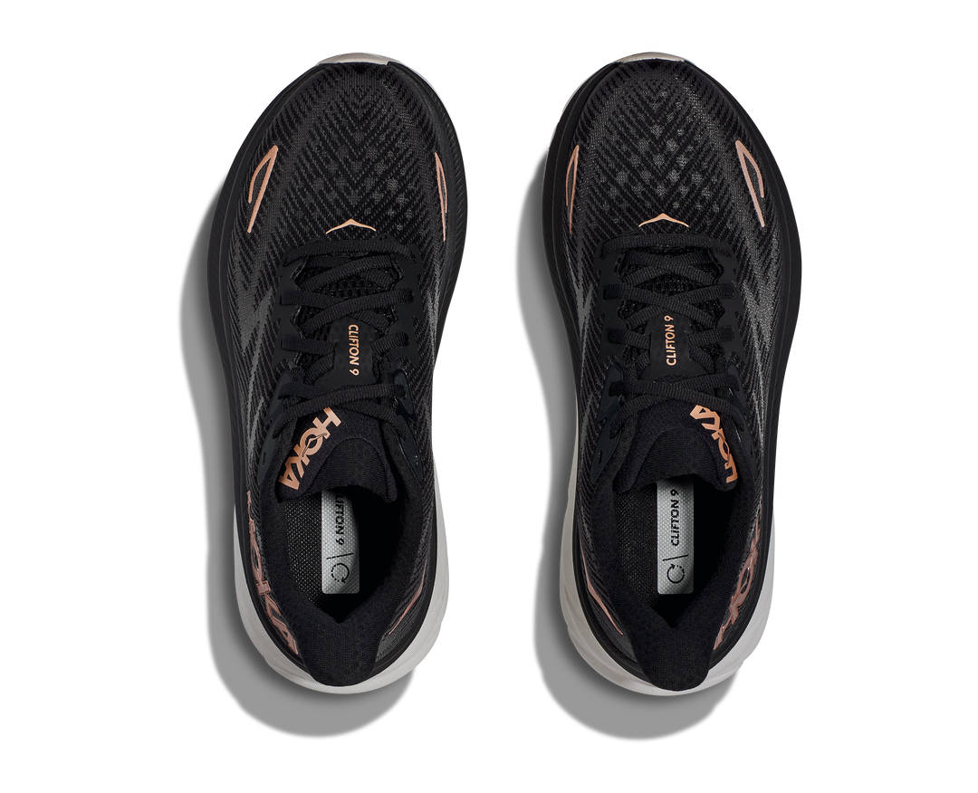 Women's Hoka Clifton 9 Color: Black / Rose Gold