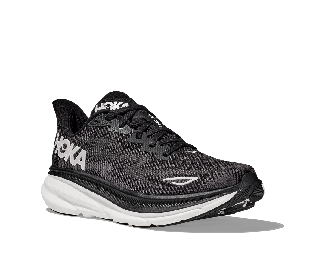 Women's Hoka Clifton 9 Color: Black/ White 