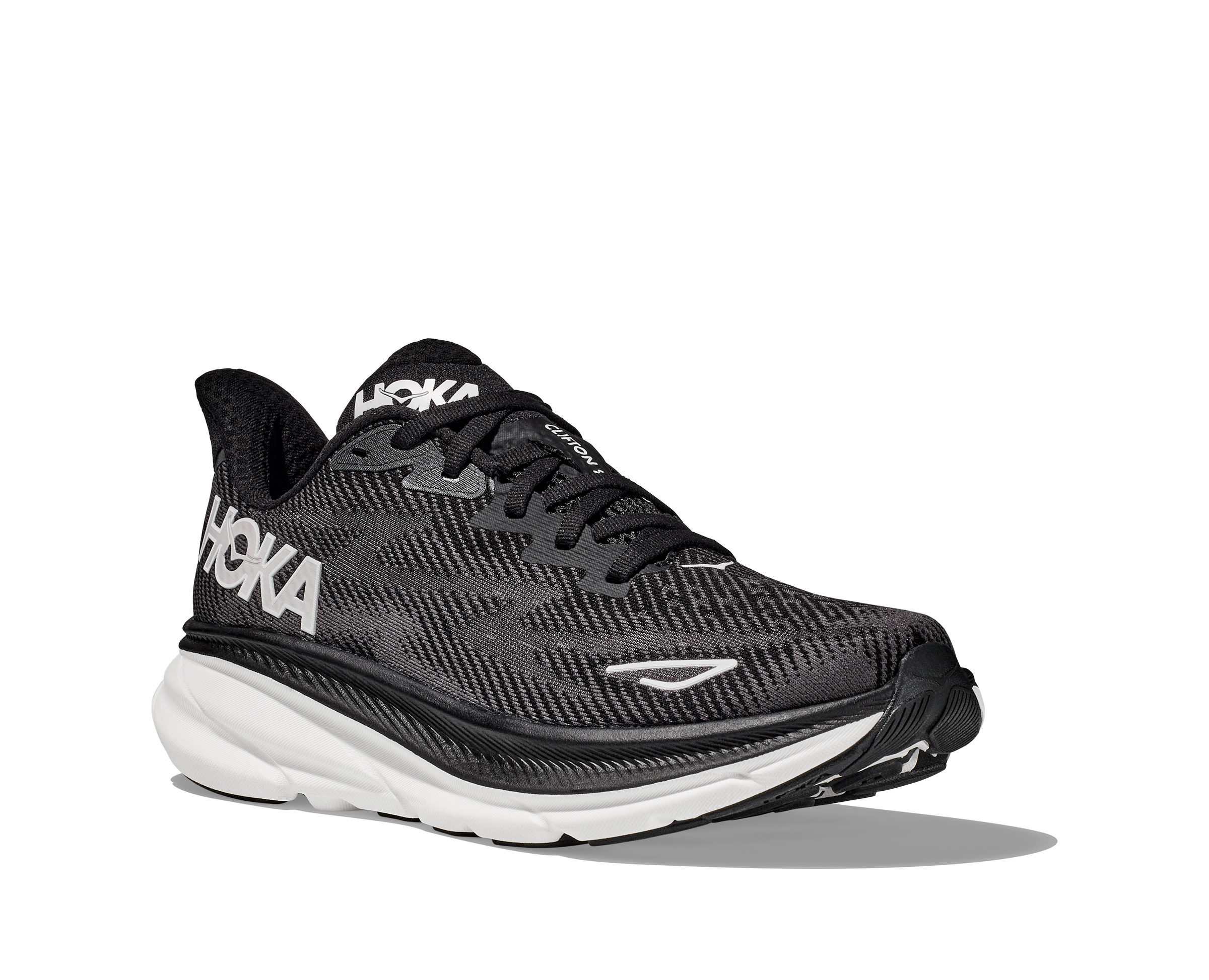 Women's Hoka Clifton 9 Color: Black/ White 