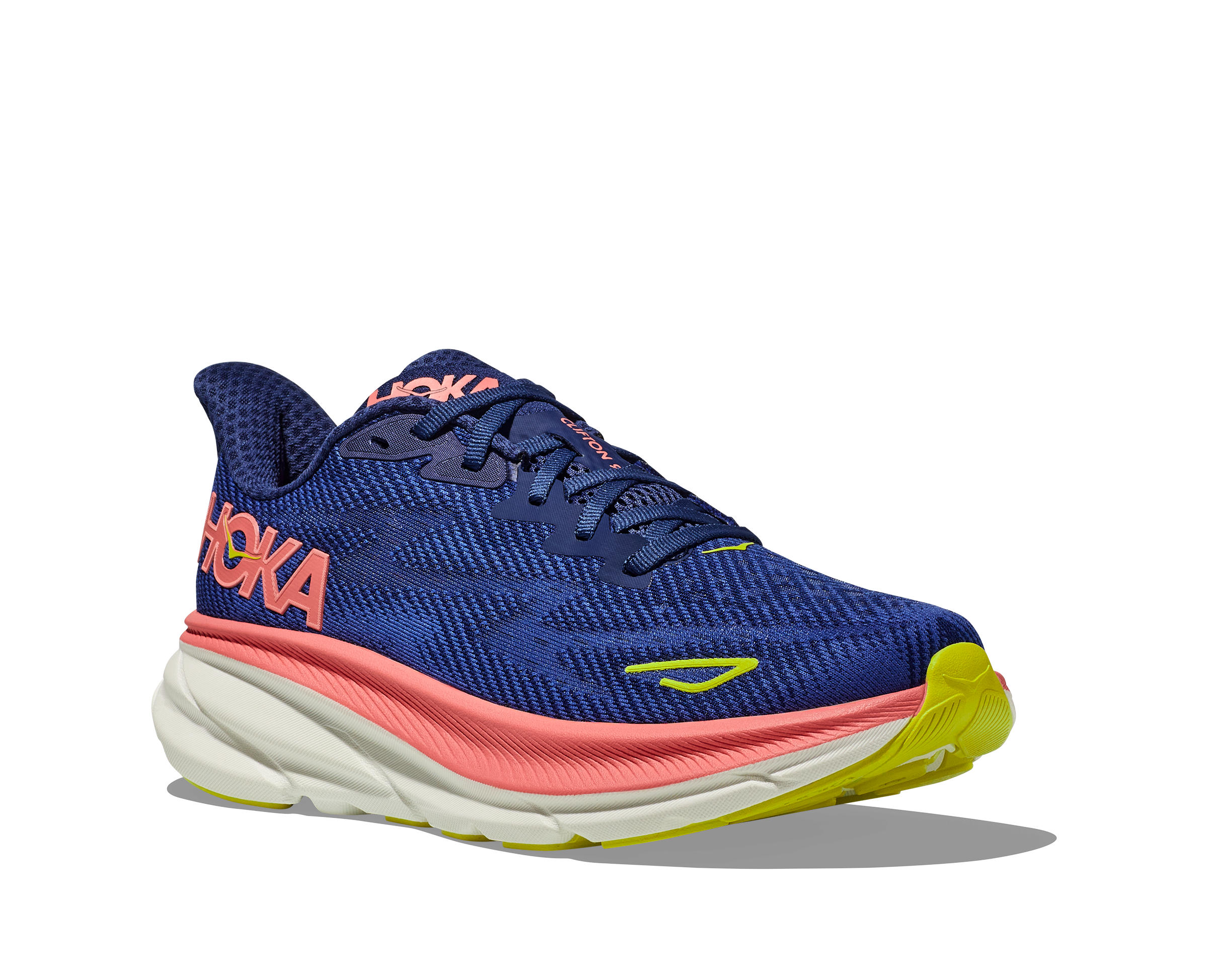 Women's Hoka Clifton 9 Color: Evening Sky / Coral 1