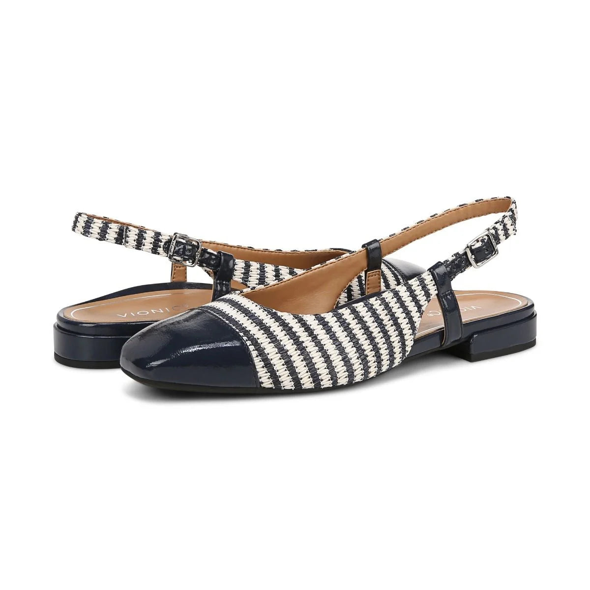 Women's Vionic Petaluma Slingback Flat Color: Navy Striped Raffia  4