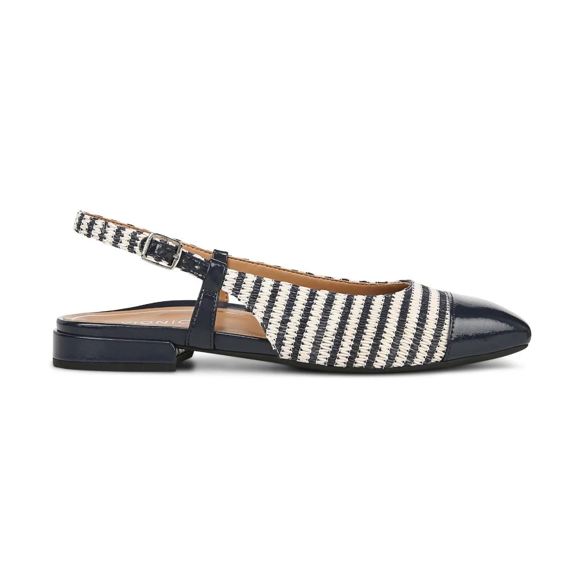 Women's Vionic Petaluma Slingback Flat Color: Navy Striped Raffia  2